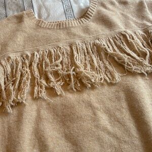 Chic Fringe Detail Sweater in Tan